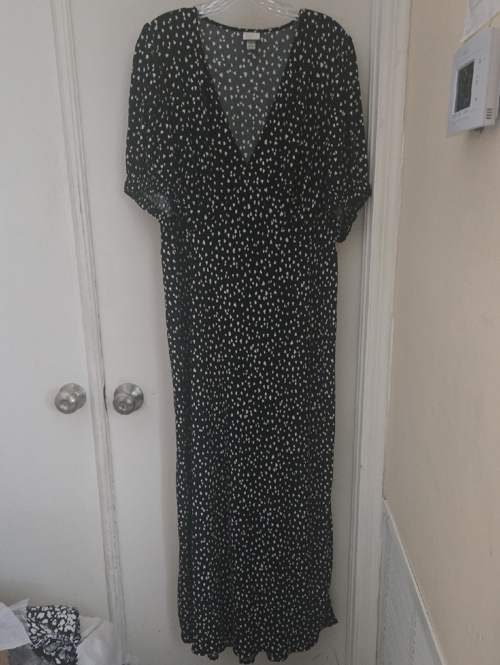 NWOT a new day Black Maxi Dress with White Dot Print